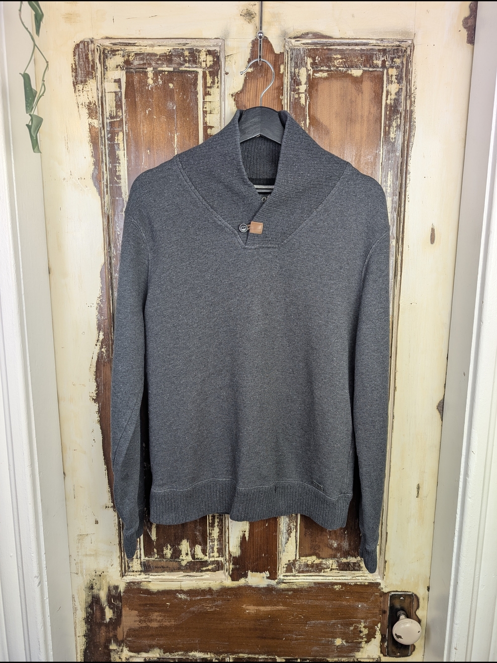 Roots Grey Shawl Collar Cotton Sweatshirt Unisex Men's S Women's M Canadiana
